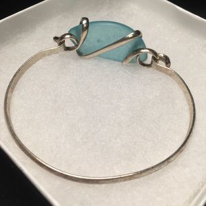 Sea Glass & Silver Bracelet 🌊 Blue Seaglass Jewelry